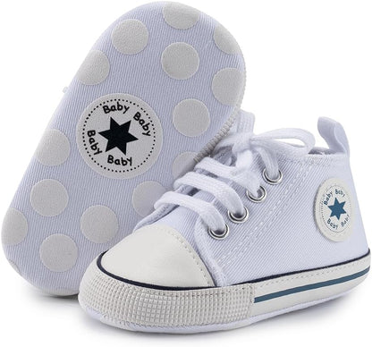 KIDSUN Unisex High Top Sneakers for Infants - Soft, Anti-Slip Canvas Denim First Walkers for Little Feet