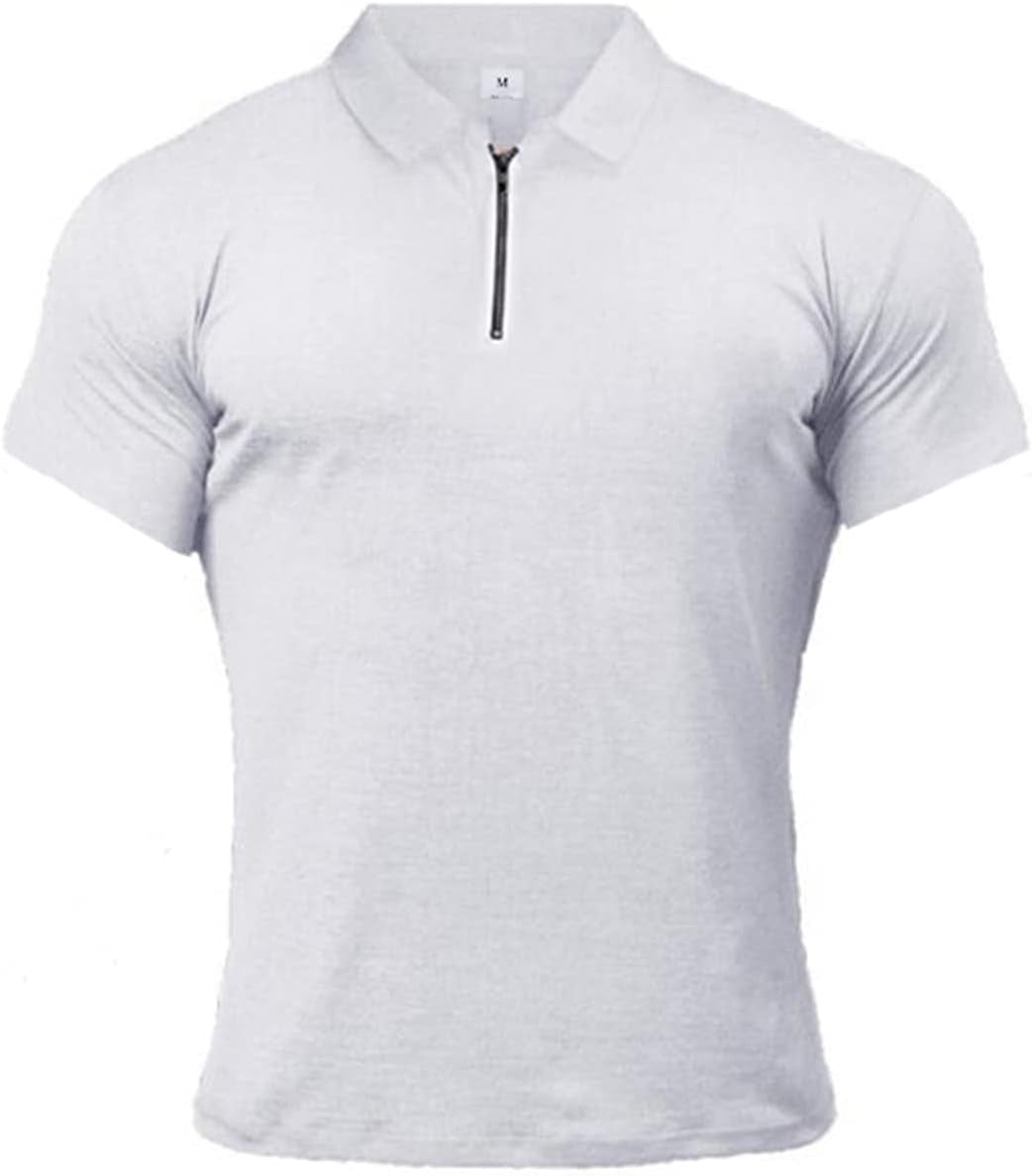 Men's Muscle Fit Polo Shirt - Casual Short Sleeve Workout Tee for Bodybuilding - White, XX-Large