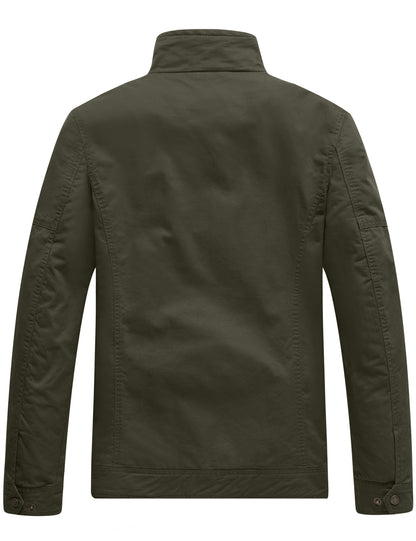 Men's Lightweight Cotton Work Jacket - Spring Windbreaker Utility Coat in Green, Size S