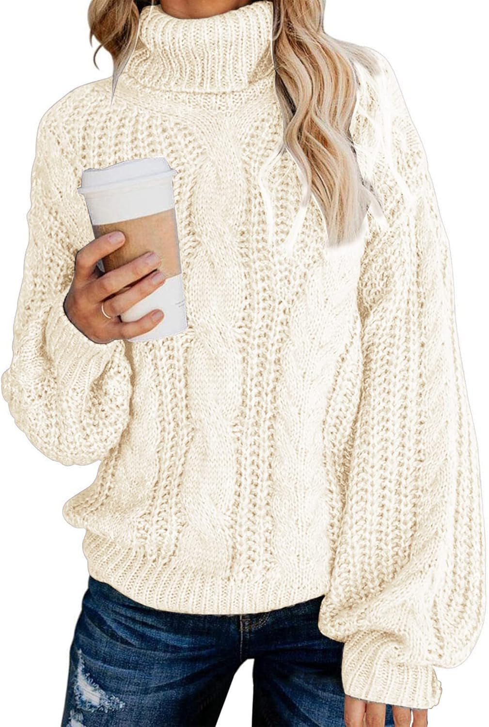 Chic Oversized Balloon Sleeve Turtleneck Sweater - Winter Pullover Outerwear