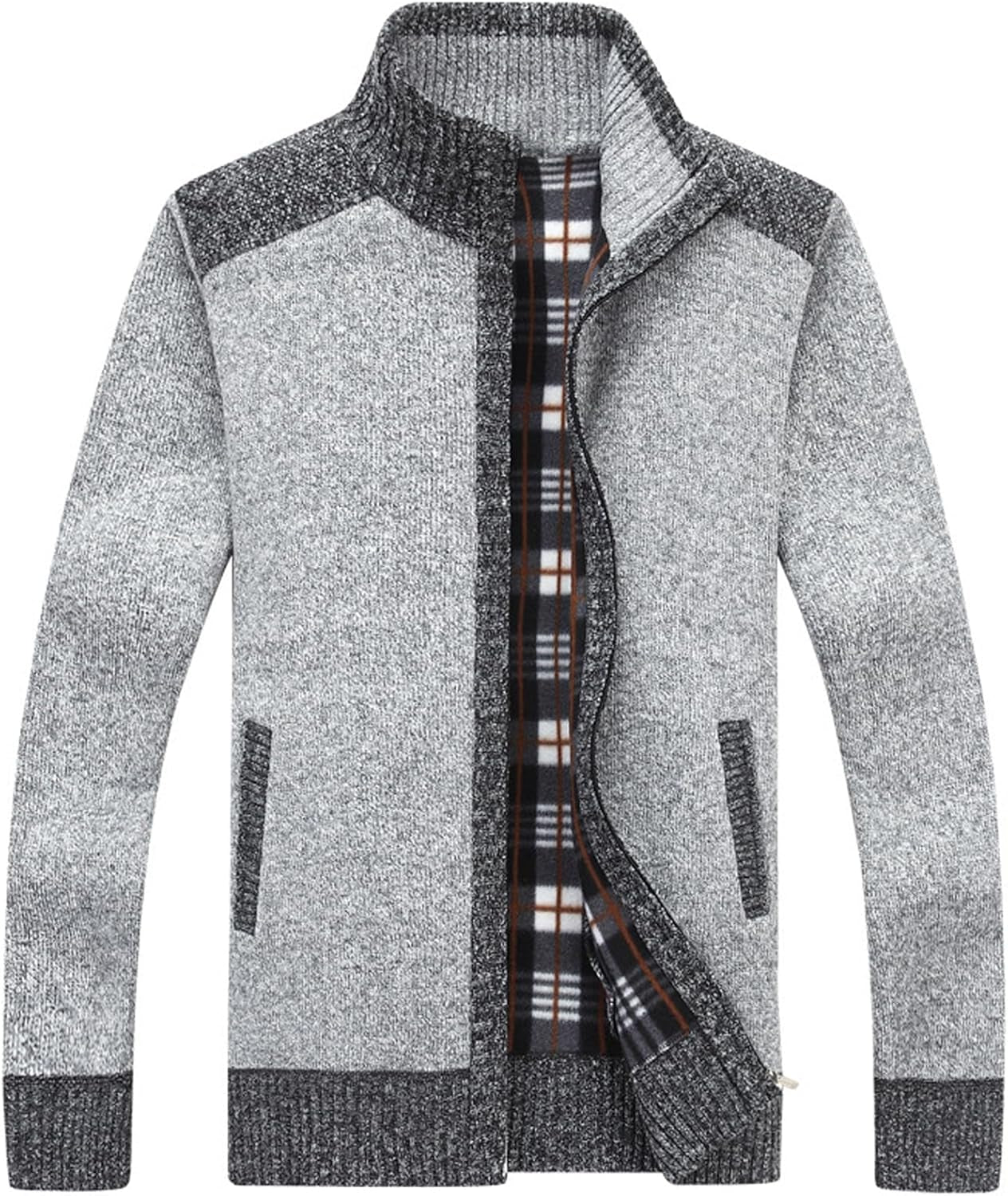Xinyangni Men's Slim Fit Thick Knitted Cardigan with Full Zip and Pockets