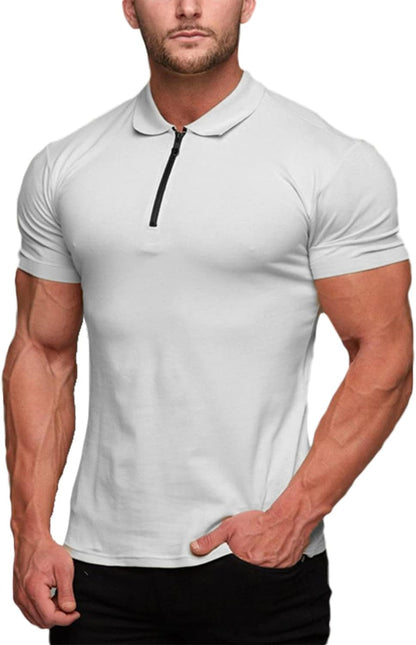 Men's Muscle Fit Polo Shirt - Casual Short Sleeve Workout Tee for Bodybuilding - White, XX-Large