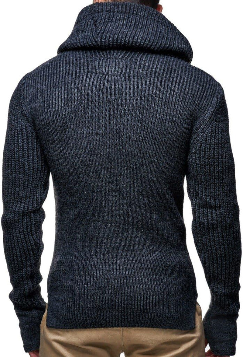 Leif Nelson Men's Slim Fit Knitted Pullover with Shawl Collar - Long-Sleeve Basic Sweatshirt