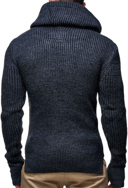 Leif Nelson Men's Slim Fit Knitted Pullover with Shawl Collar - Long-Sleeve Basic Sweatshirt