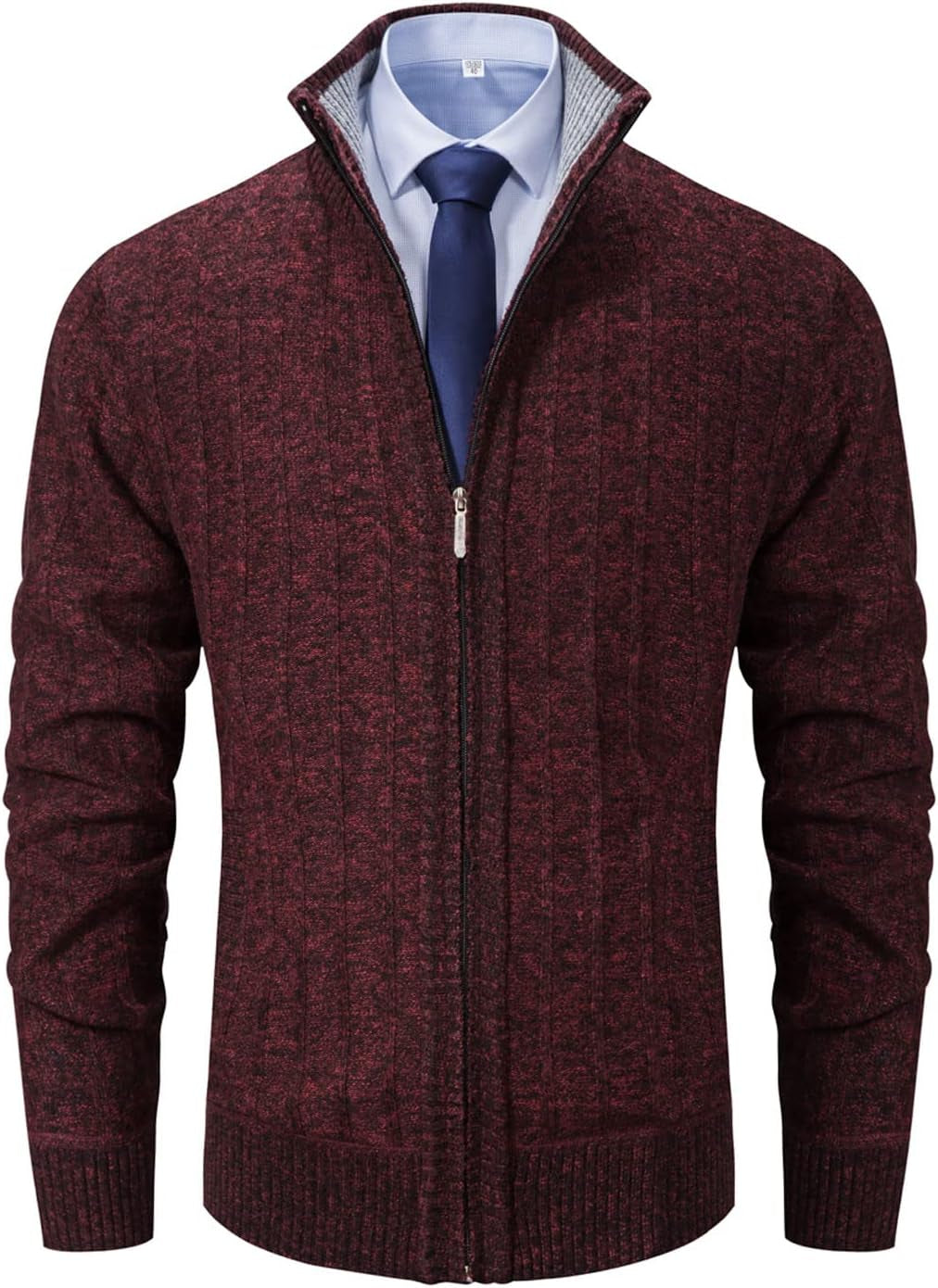 Xinyangni Men's Slim Fit Thick Knitted Cardigan with Full Zip and Pockets