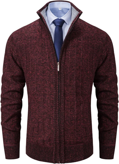 Xinyangni Men's Slim Fit Thick Knitted Cardigan with Full Zip and Pockets