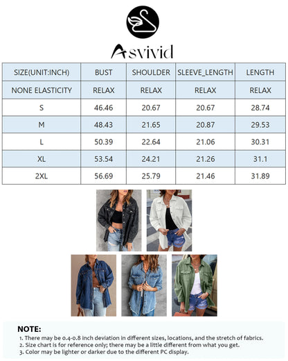 Women's Casual Long Sleeve Denim Jacket - Distressed Button-Down Boyfriend Shacket in Green