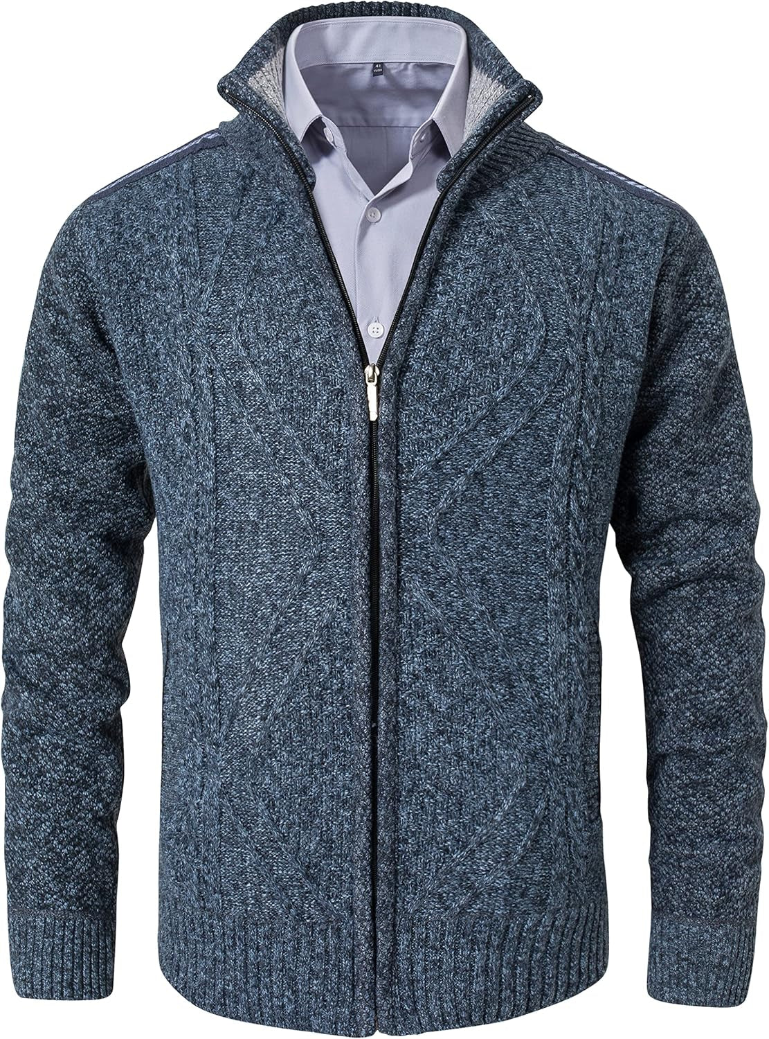 Men's Casual Full-Zip Knitted Cardigan Sweater with Pockets by Vtuaol