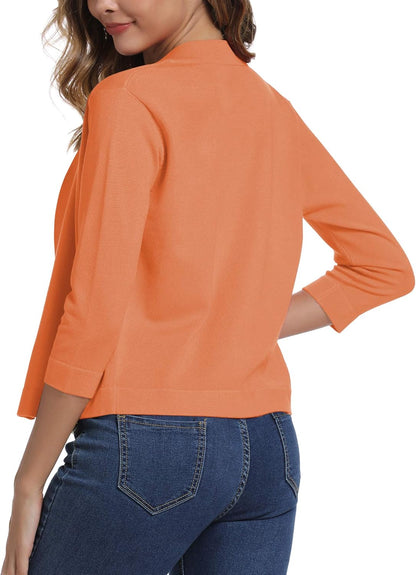 Urban Coco Women's Sophisticated 3/4 Sleeve Cropped Cardigan Sweater Shrug