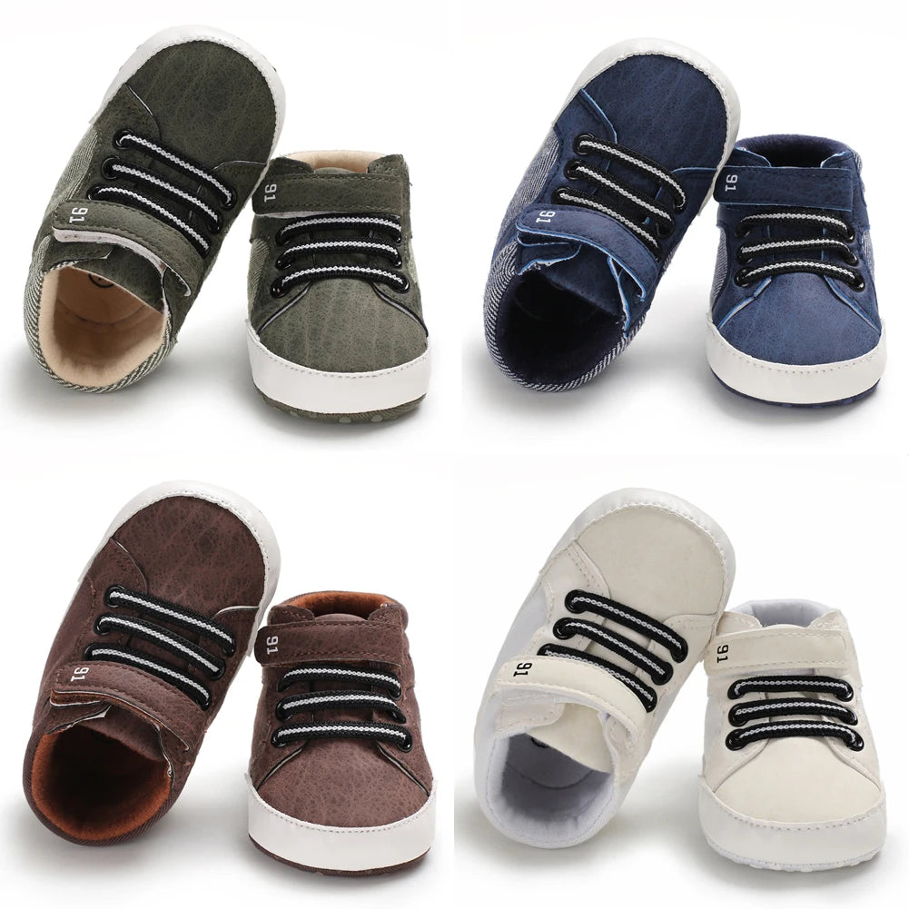 Pudcoco Infant Leather Sports Crib Shoes (0-18 Months) - Soft First Walker Sneakers for Boys and Girls