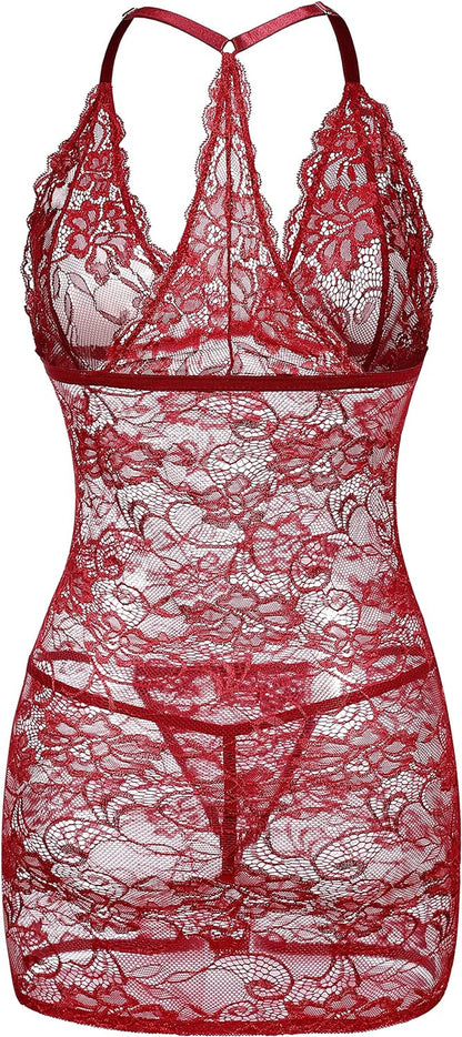 Gladiolus Women's Lace Chemise Sleepwear - Elegant Bodycon Teddy Dress Available in Sizes S-XXL