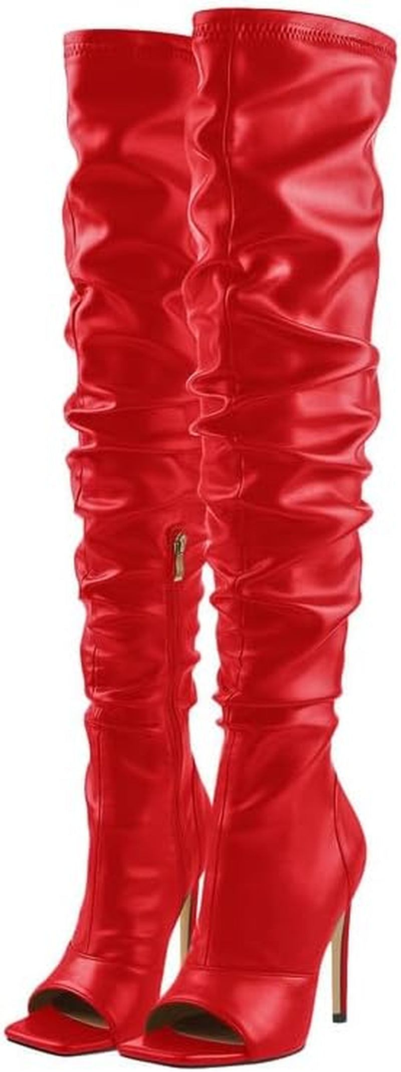 LISHAN Women's Stiletto Heel Knee and Thigh High Boots with Zipper and Peep/Closed Toe Variants