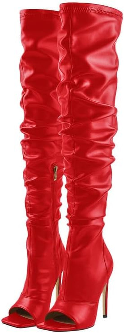 LISHAN Women's Stiletto Heel Knee and Thigh High Boots with Zipper and Peep/Closed Toe Variants