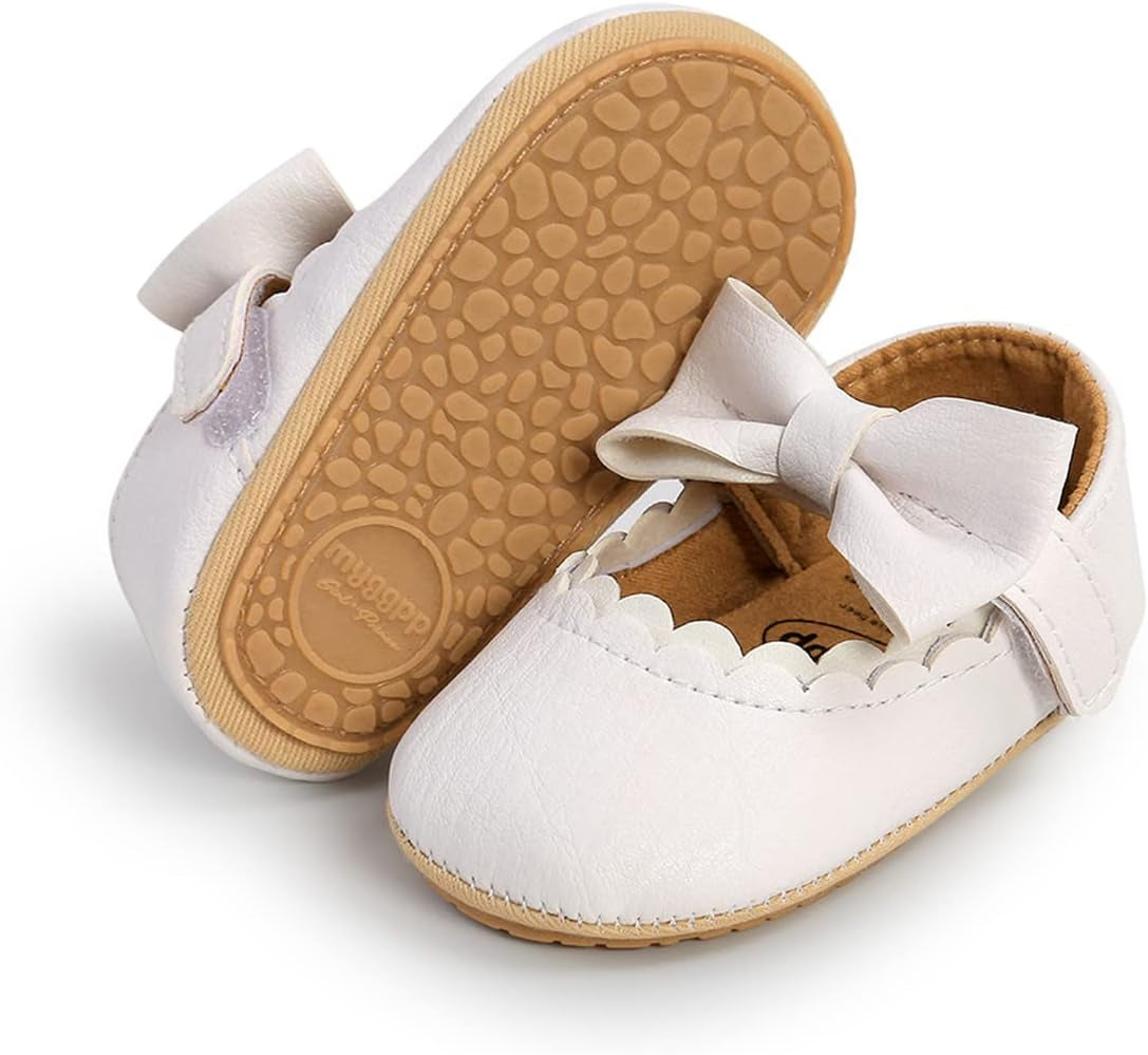 LAFEGEN Adorable Infant Girls' Mary Jane Flats with Bow Knot - Non-Slip Soft Sole PU Leather First Walker Dress Shoes