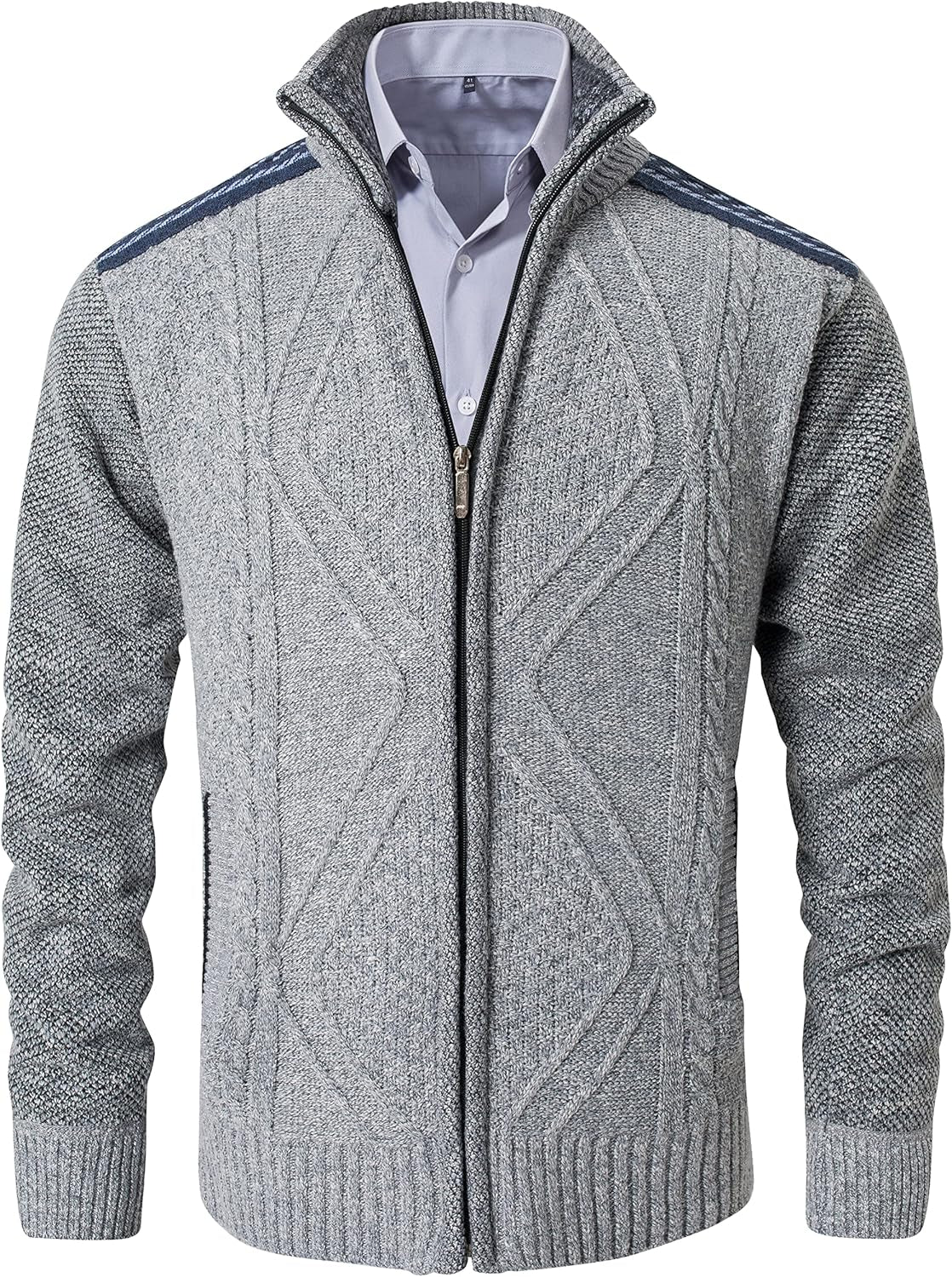 Men's Casual Full-Zip Knitted Cardigan Sweater with Pockets by Vtuaol