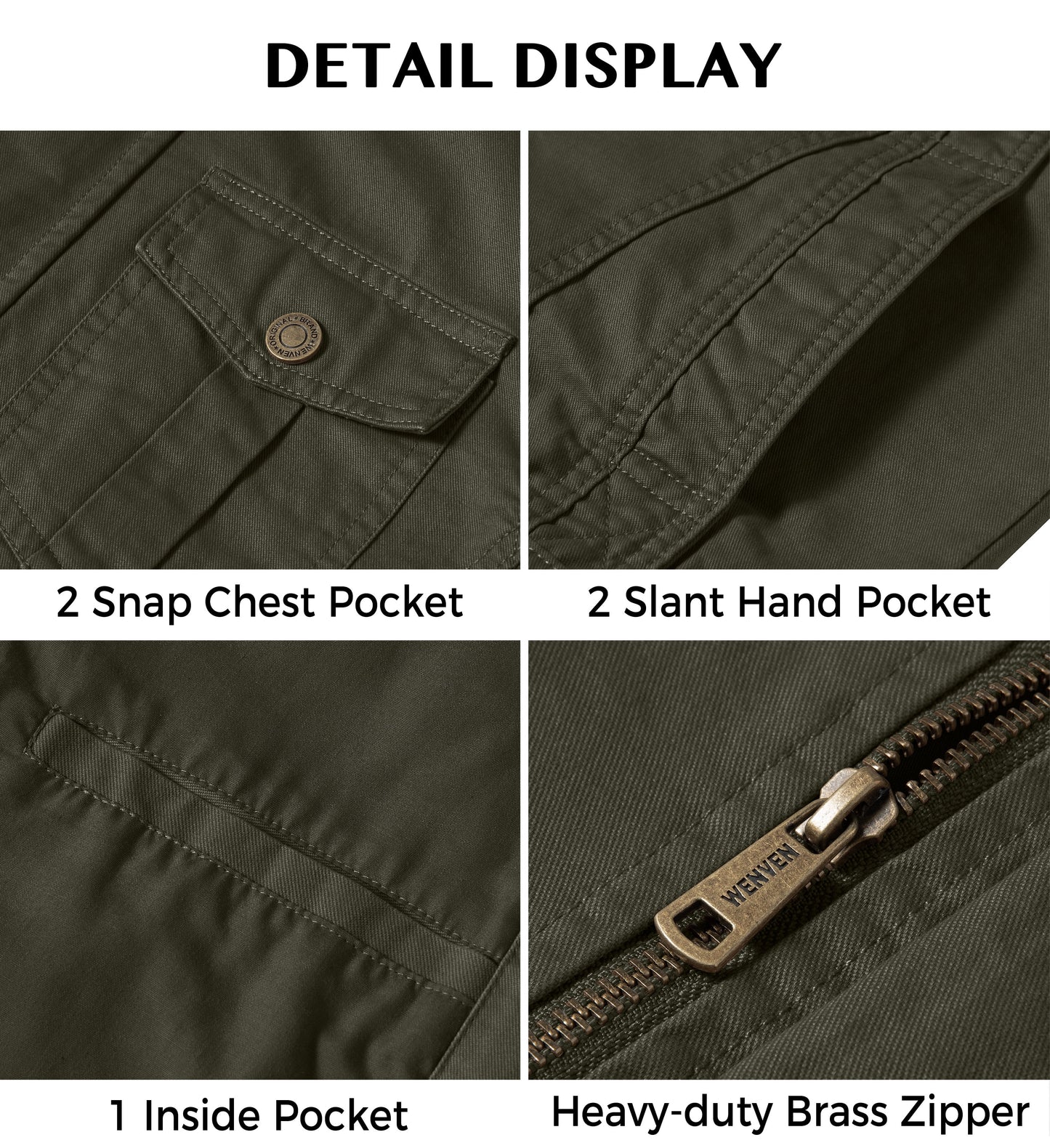 Men's Lightweight Cotton Work Jacket - Spring Windbreaker Utility Coat in Green, Size S