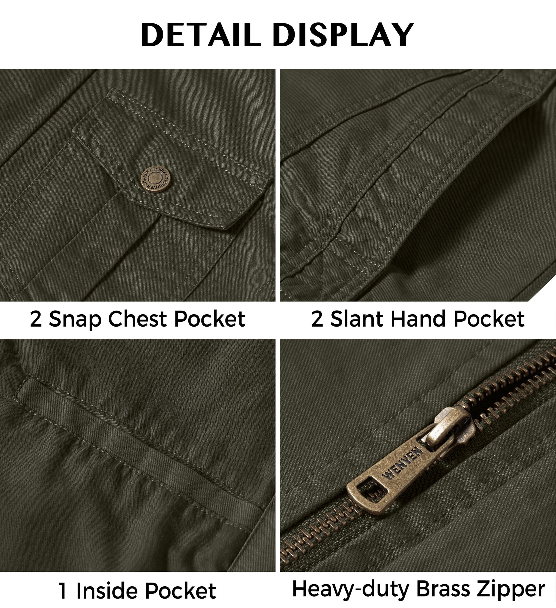 Men's Lightweight Cotton Work Jacket - Spring Windbreaker Utility Coat in Green, Size S