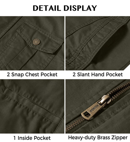 Men's Lightweight Cotton Work Jacket - Spring Windbreaker Utility Coat in Green, Size S