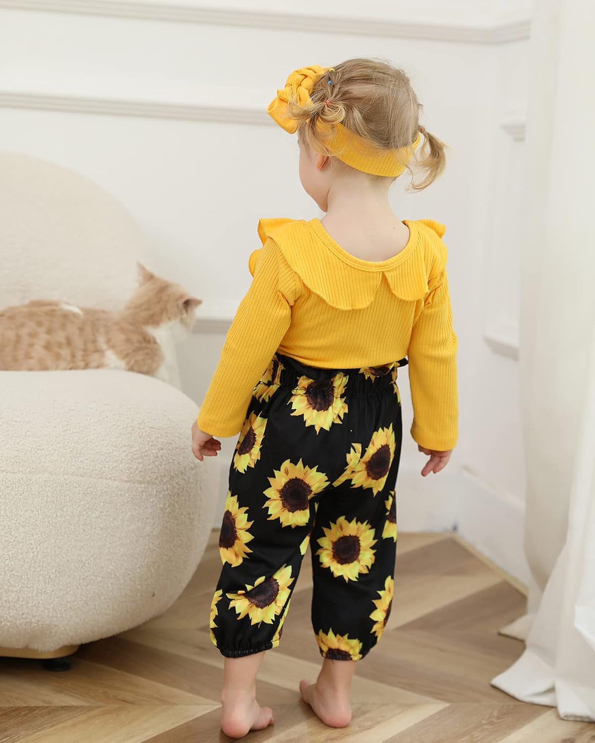 Adorable Baby Girl Winter Outfit Set - Ruffle Tops, Pants & Headband for 12-18 Months - Perfect for Fall & Spring!