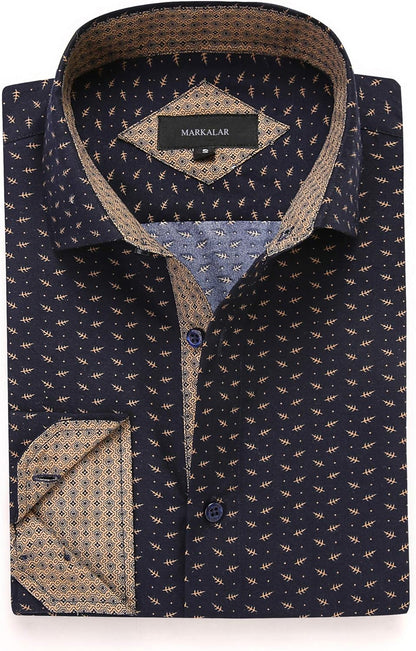 Stylish SAMERM Men's Printed Dress Shirt - Easy Care Regular Fit Long Sleeve Casual Button-Down (Print14, M)