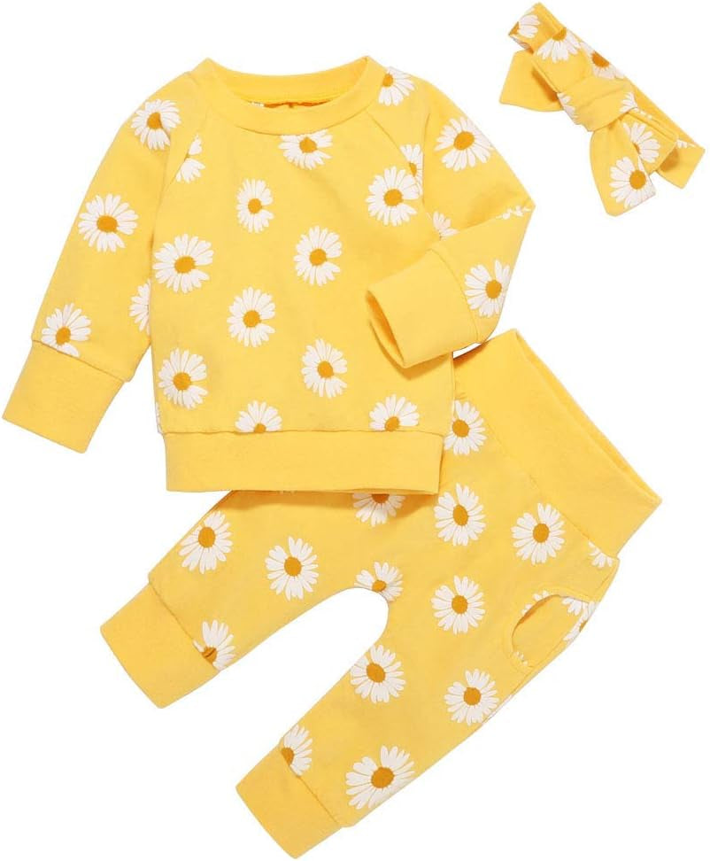 Adorable 3-Piece Long Sleeve Outfit Set for Baby Girls - Cute Tops and Pants for Toddlers