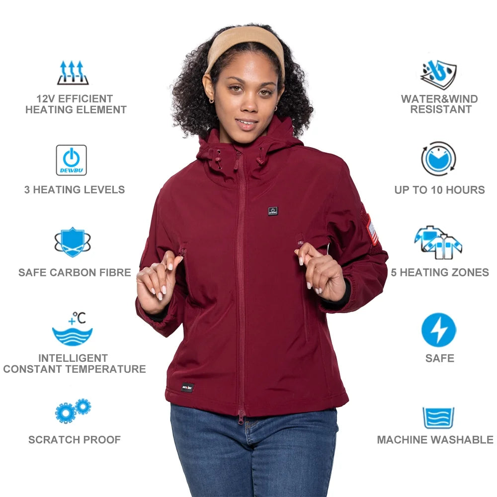Women's Heated Soft Shell Jacket with 12V Battery Pack - Waterproof Winter Outdoor Coat