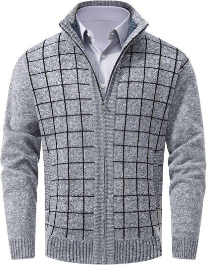 Men's Casual Full-Zip Knitted Cardigan Sweater with Pockets by Vtuaol