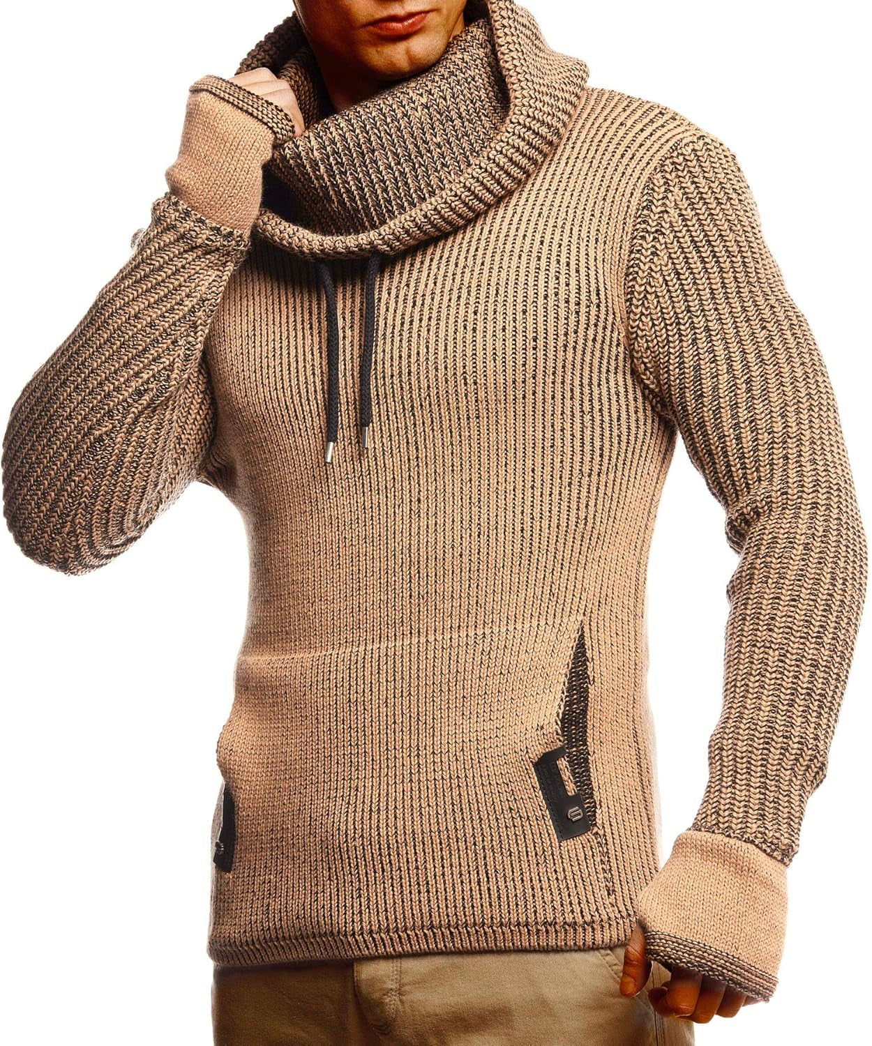 Leif Nelson Men's Slim Fit Knitted Pullover with Shawl Collar - Long-Sleeve Basic Sweatshirt