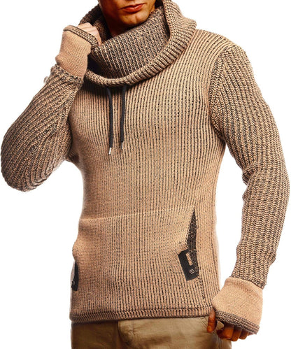 Leif Nelson Men's Slim Fit Knitted Pullover with Shawl Collar - Long-Sleeve Basic Sweatshirt