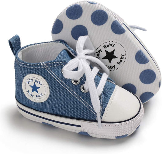 KIDSUN Unisex High Top Sneakers for Infants - Soft, Anti-Slip Canvas Denim First Walkers for Little Feet