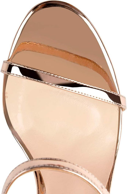 LISHAN Women's Champagne Gold Triple Ankle Strap High Heel Stiletto Open Toe Sandals, Size 9.5 - Perfect for Evening Events and Celebrations