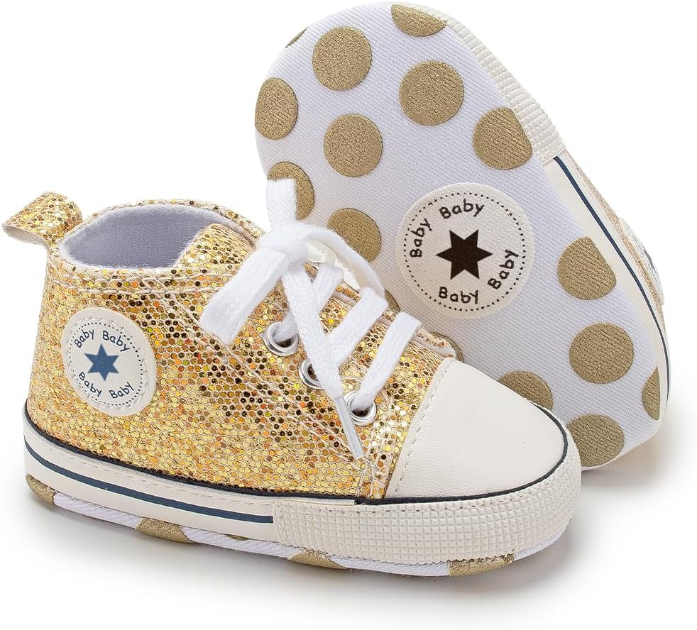 KIDSUN Unisex High Top Sneakers for Infants - Soft, Anti-Slip Canvas Denim First Walkers for Little Feet
