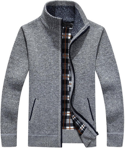 Xinyangni Men's Slim Fit Thick Knitted Cardigan with Full Zip and Pockets