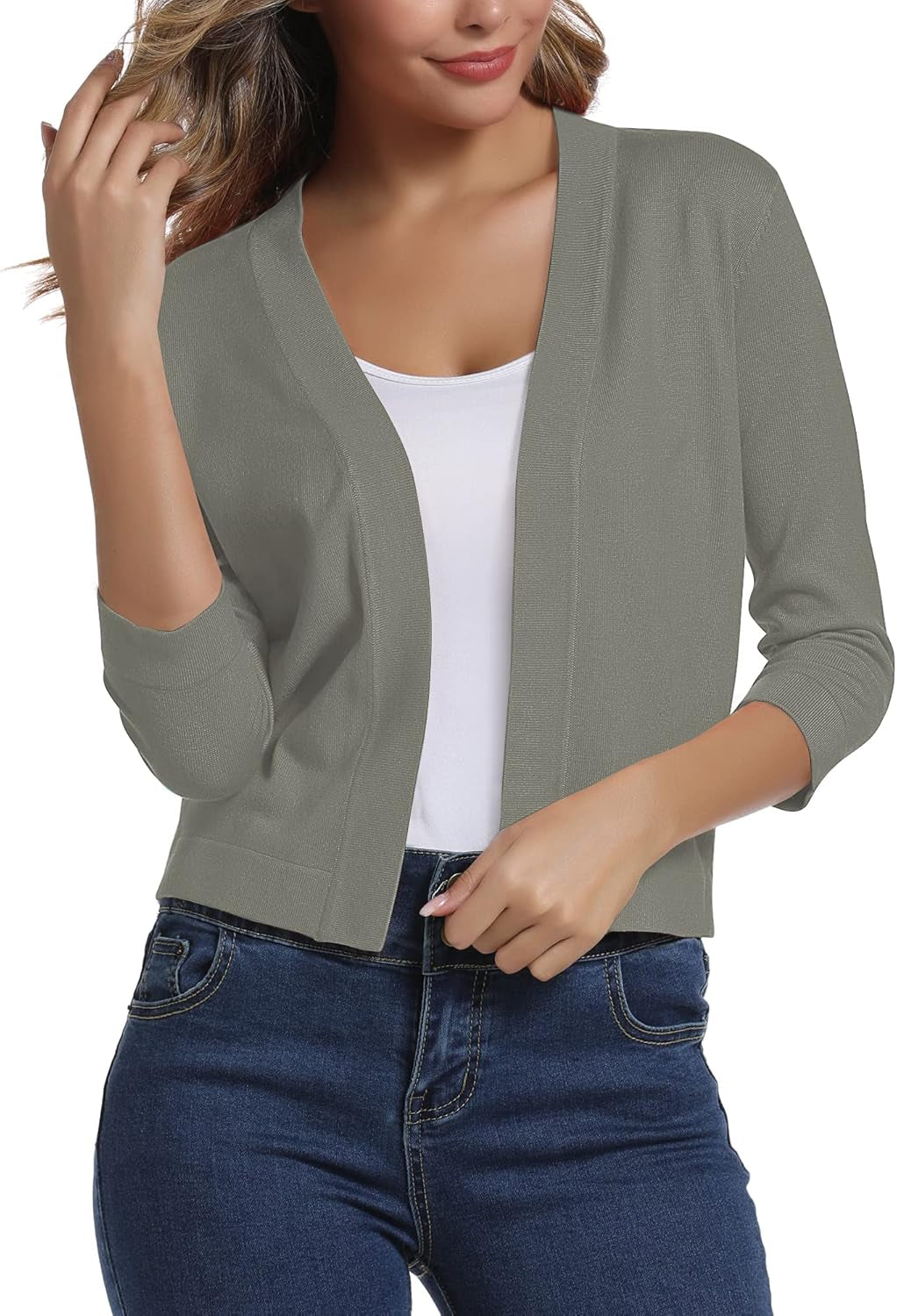 Urban Coco Women's Sophisticated 3/4 Sleeve Cropped Cardigan Sweater Shrug