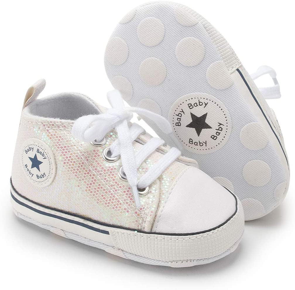 KIDSUN Unisex High Top Sneakers for Infants - Soft, Anti-Slip Canvas Denim First Walkers for Little Feet