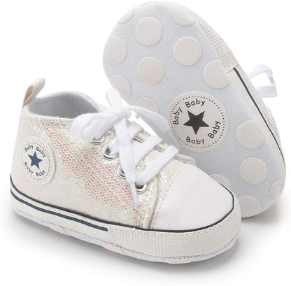 KIDSUN Unisex High Top Sneakers for Infants - Soft, Anti-Slip Canvas Denim First Walkers for Little Feet