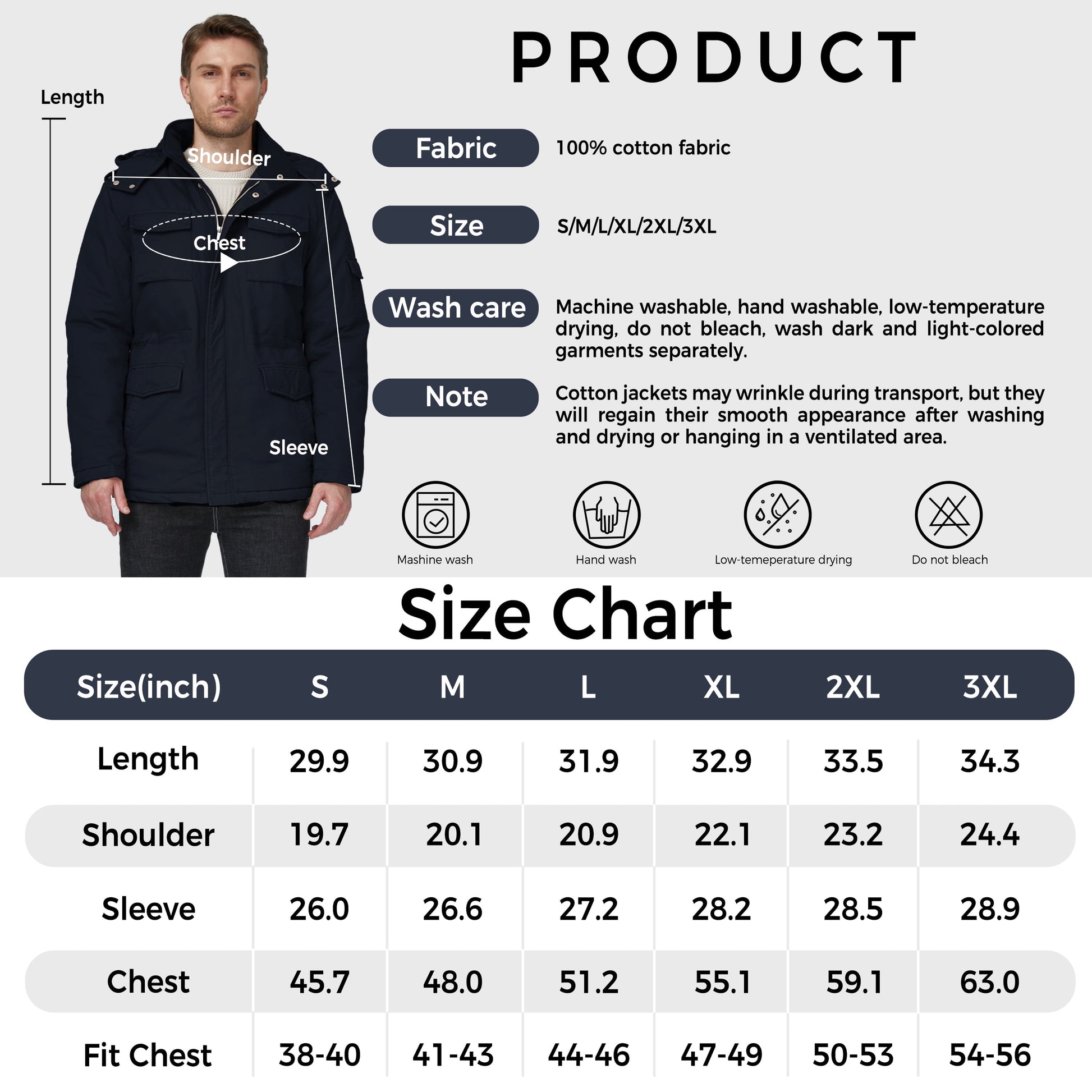 Men's Big and Tall Hooded Winter Parka Puffer Jacket in Navy, Size 3XL