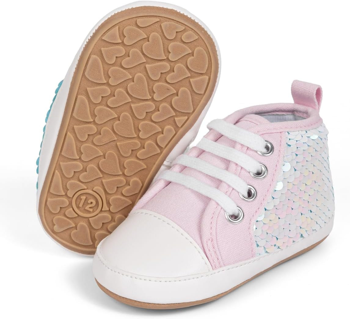 KIDSUN Unisex High Top Sneakers for Infants - Soft, Anti-Slip Canvas Denim First Walkers for Little Feet