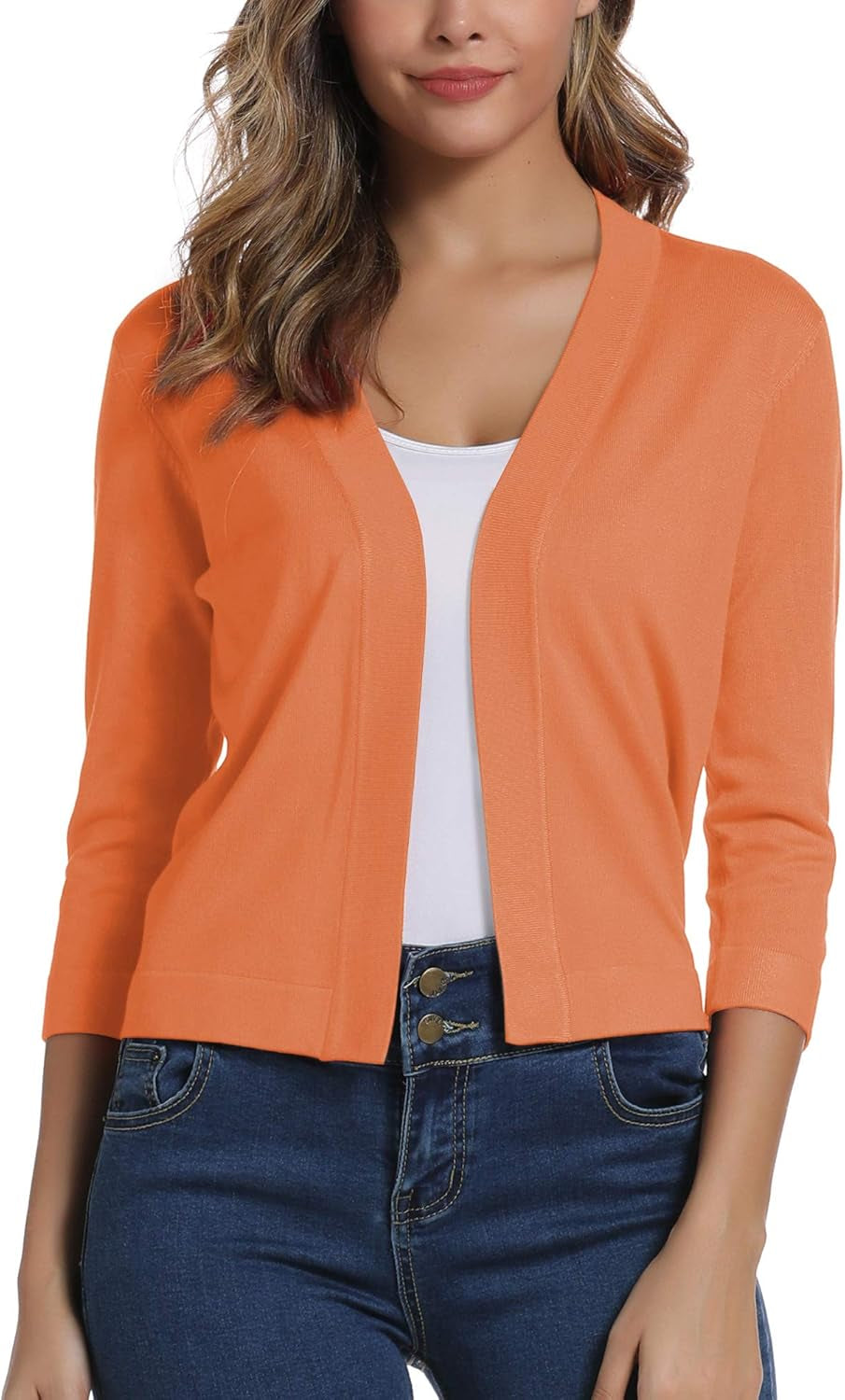 Urban Coco Women's Sophisticated 3/4 Sleeve Cropped Cardigan Sweater Shrug