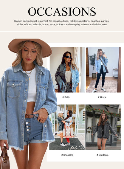 Women's Long Sleeve Boyfriend Denim Jacket - Loose Fit White XL