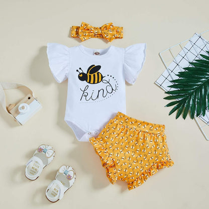 Adorable Newborn Baby Girls' 3-Piece Floral Ruffle Summer Outfit Set