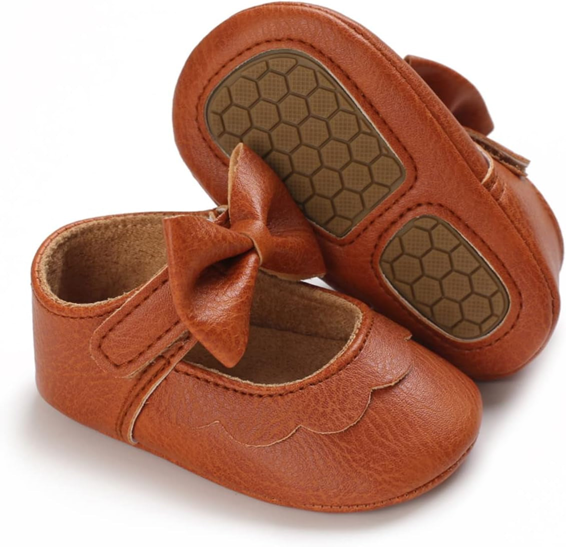 LAFEGEN Adorable Infant Girls' Mary Jane Flats with Bow Knot - Non-Slip Soft Sole PU Leather First Walker Dress Shoes
