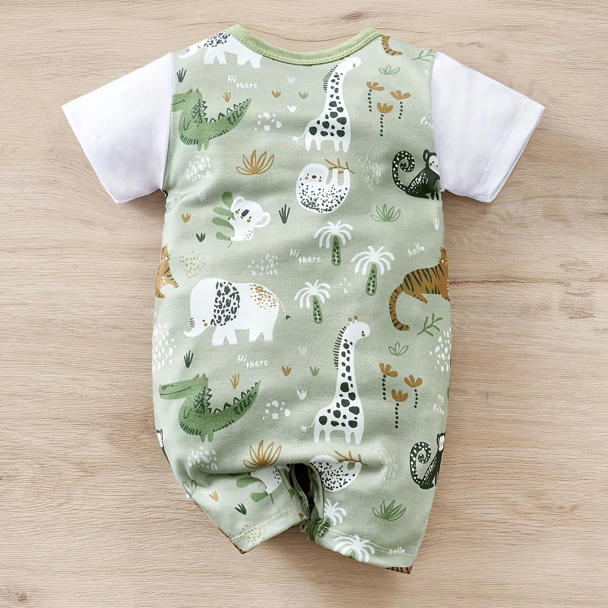 Infant Zoo Animal Print Romper for Boys - Short Sleeve Faux Two-Piece Bodysuit for Casual Playwear