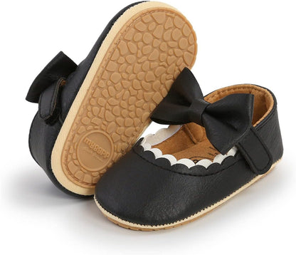 LAFEGEN Adorable Infant Girls' Mary Jane Flats with Bow Knot - Non-Slip Soft Sole PU Leather First Walker Dress Shoes