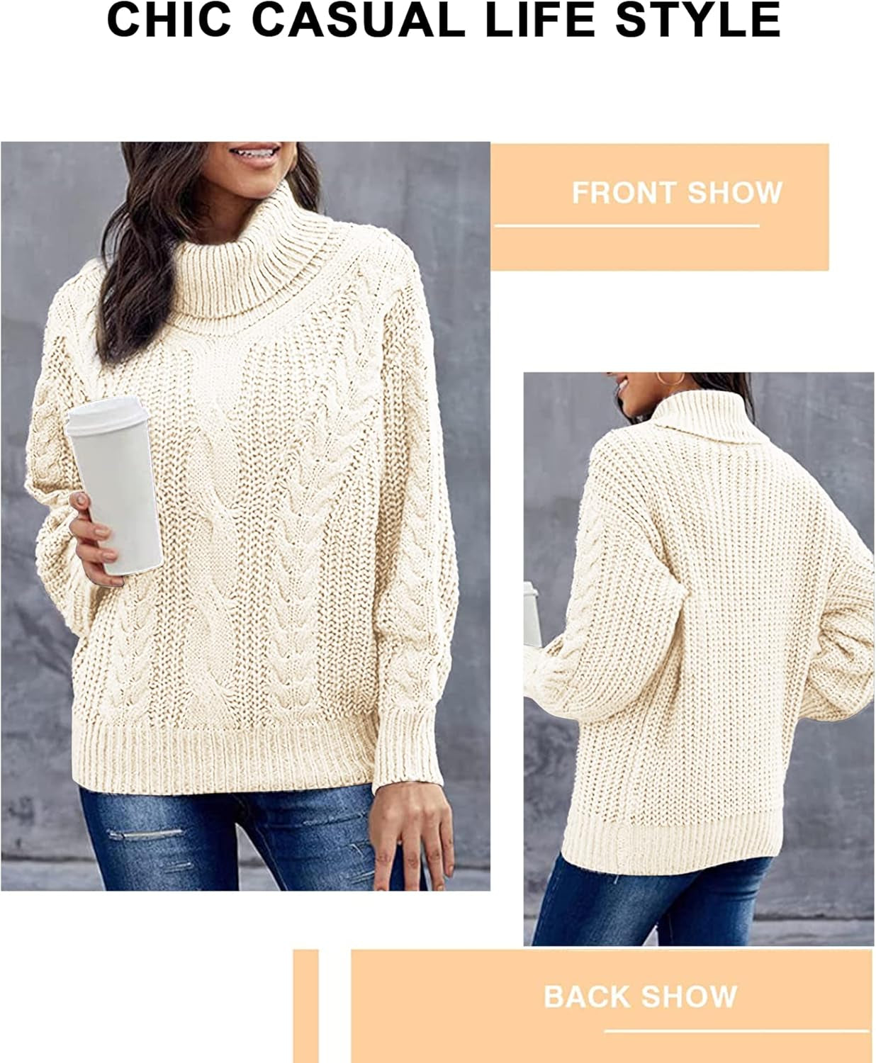 Chic Oversized Balloon Sleeve Turtleneck Sweater - Winter Pullover Outerwear