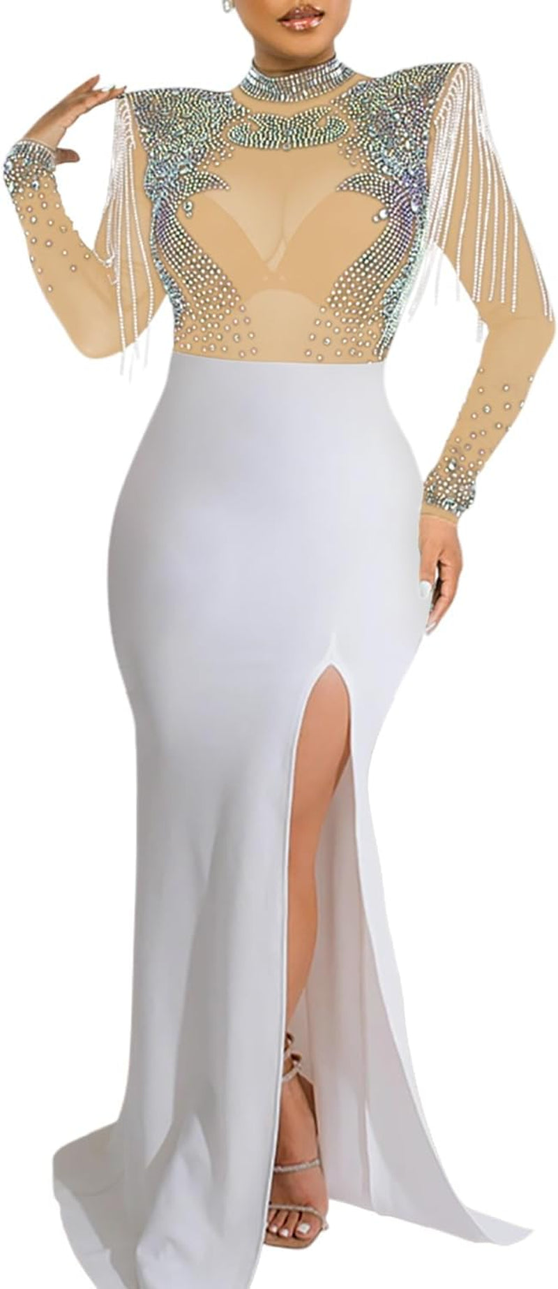 Sophisticated Long Sleeve Birthday Dress with Diamond Accents for Evening Events and Celebrations