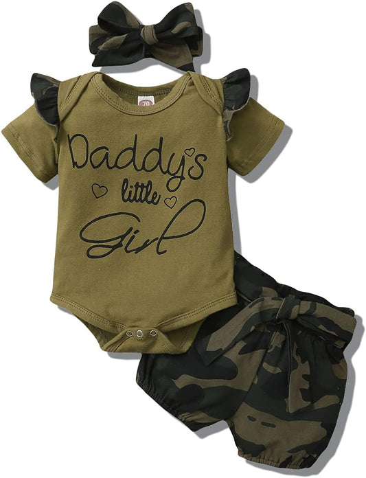 Adorable Newborn Baby Girl Floral 3-Piece Outfit Set - Short Sleeve Romper, Shorts & Matching Headband