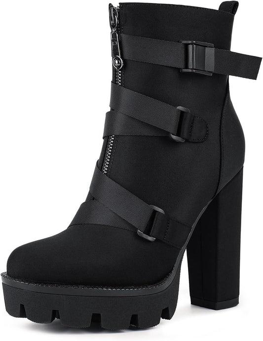 Wetkiss Women's Lace-Up Chunky Heeled Platform Combat Boots