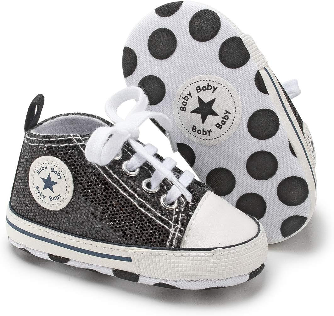 KIDSUN Unisex High Top Sneakers for Infants - Soft, Anti-Slip Canvas Denim First Walkers for Little Feet