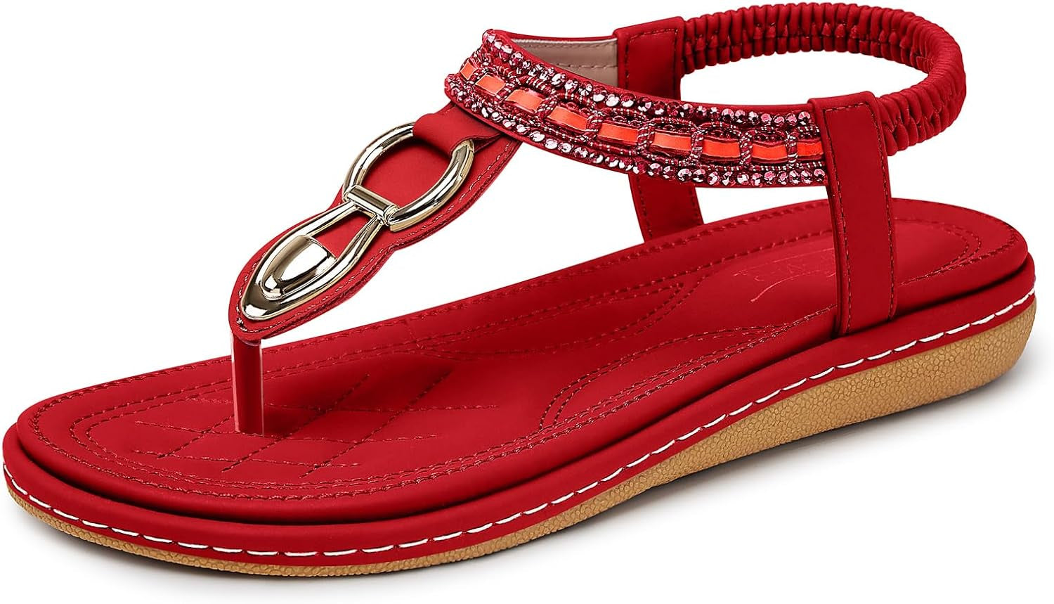 SHIBEVER Women's Elegant Summer Sandals: Comfortable Flat Bohemian T-Strap Casual Footwear